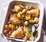 Chicken and new potato traybake with lemon wedges