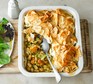 Creamy leek, pesto and squash pie Creamy leek, pesto & squash pie in a serving dish