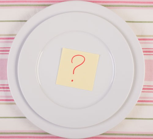 Empty plate with a question mark drawn on a post-it note