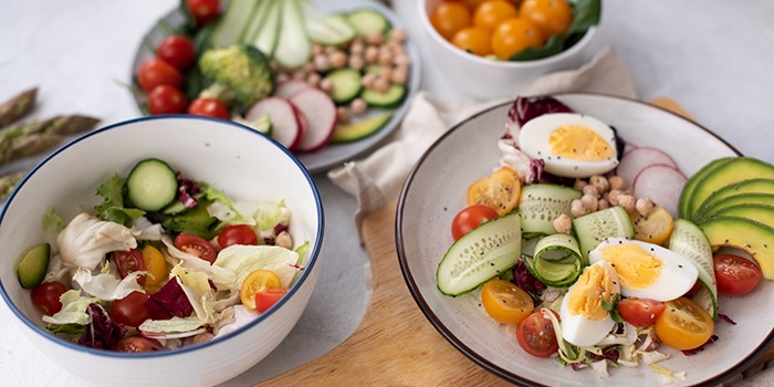 Bowls of tasty and healthy looking salads