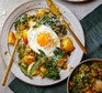 A serving of leek & kale hash with sage fried eggs