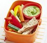 Pea hummus with crudités in lunch box