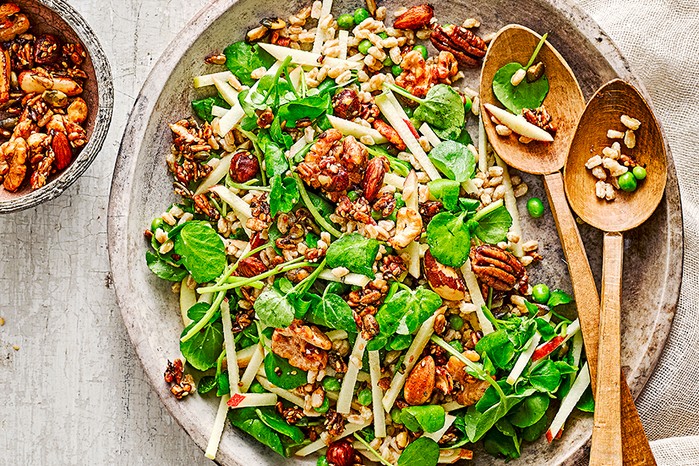 A sharing plate serving peanut butter noodles with tofu & veg
