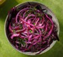 Pickled red cabbage salad A bowl of pickled red cabbage salad