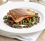 Pan-fried sea trout, peas & chorizo fricassée