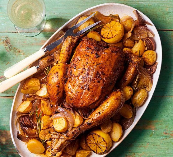 One whole roast souvlaki-spiced chicken