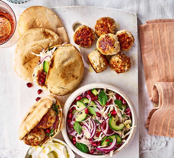 Sumac turkey-stuffed pittas with salad