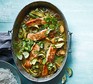 One-pan Thai green salmon served in a casserole dish