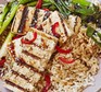 Griddled tofu on rice salad