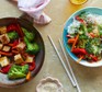 Tofu stir-fry Tofu stir-fry in a wok and a bowl