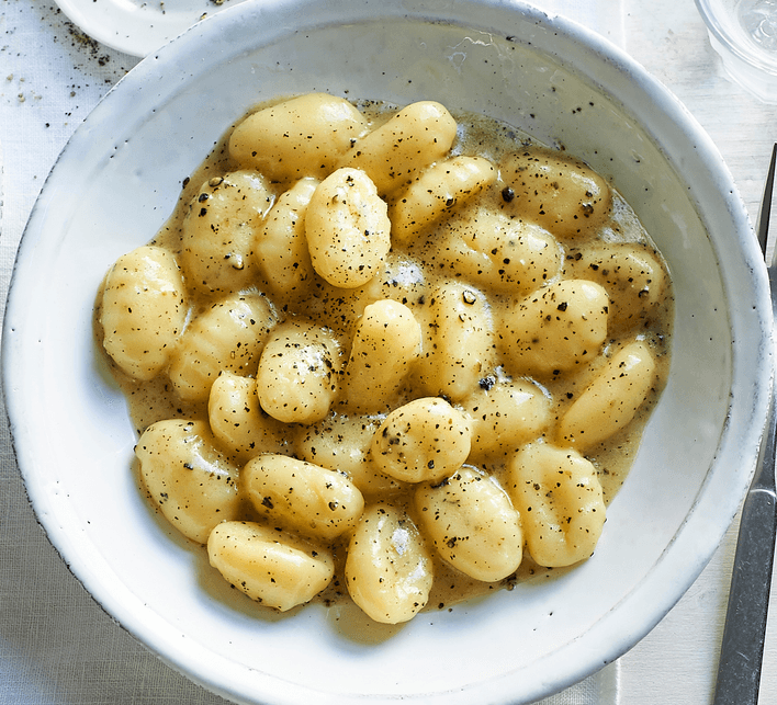 Gnocchi cacio e pepe in a bowl