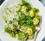 Kale pesto & chicken gnocchi served on a plate